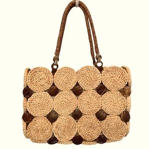 Tommy Bahama Large Woven Straw Tote Bag w/ Coconut Shell